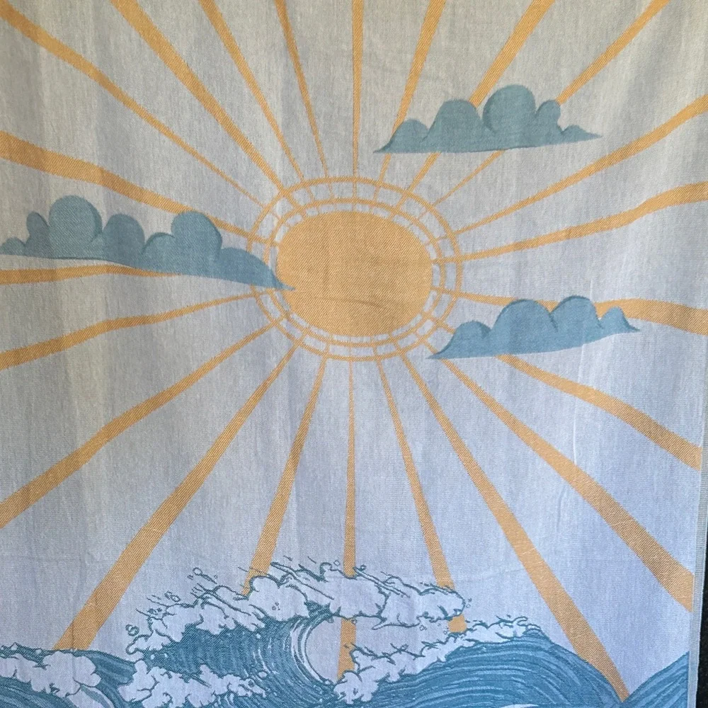 SWELL DAY SUN + OCEAN Tapestry Wall Art Woven Green + Mustard Blue + Yellow NEW!